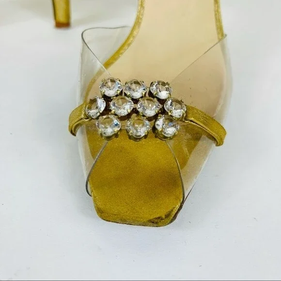 PEDRO GARCIA Retro Gold Metallic Jewel Glitter Peep Toe D'Orsay Heels Shoes 7.5 - Picture 8 of 16